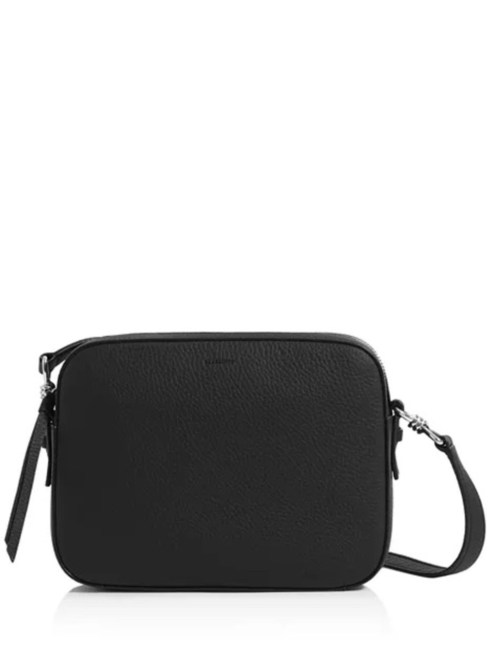ALLSAINTS Black Leather Crossbody Bag - Minimalist Camera Bag Captain Lea Square